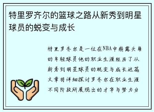 特里罗齐尔的篮球之路从新秀到明星球员的蜕变与成长